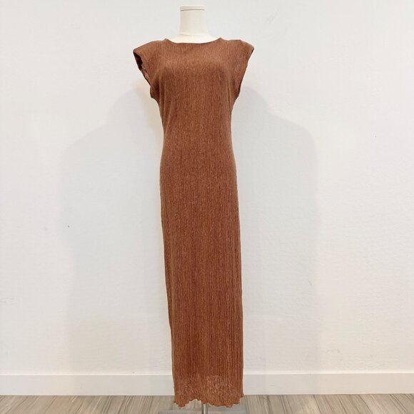 ASTR The Label Women's Plisse Brown Maxi Dress Nordstrom Boho Modest Party Event - Picture 3 of 13